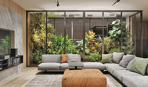 Thiết kế phòng khách có cây xanh cần chú ý tới điều gì?